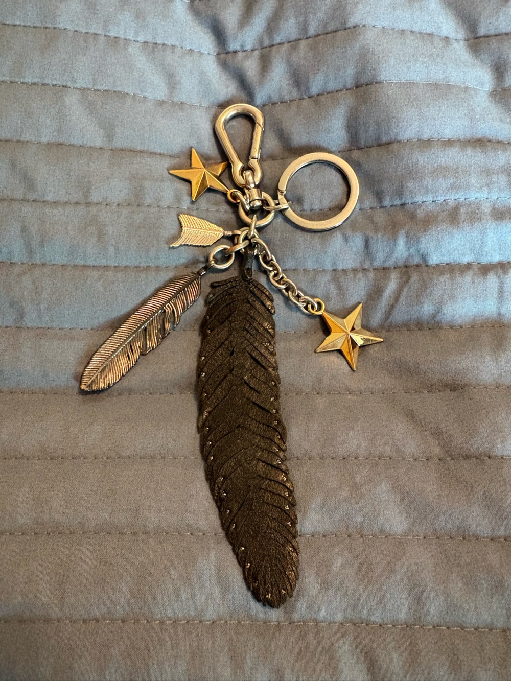 Coach dreamcatcher. Star & Feather Keychain Charm in Black and Gold